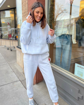 Powder Blue Cotton Blend Fleece Sweatpants