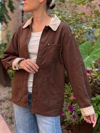 Espresso Contrast Collar Utility Barn Shacket