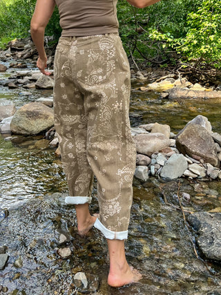 Brown Paisley Print Barrel Jeans