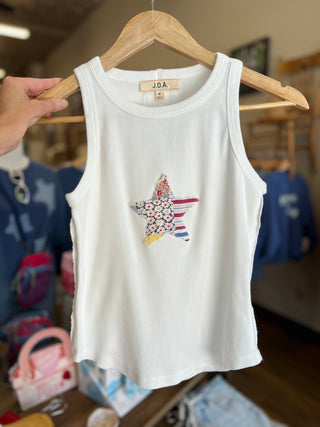 Star Quilt Applique White Knit Tank Top