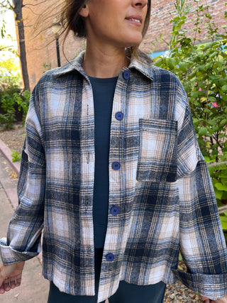 Oversized Plaid Shirt in Navy