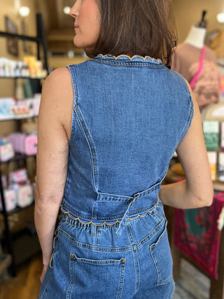 Scallop Trim Stretch Denim Vest