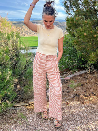 Billabong Wanderer Bitty Check Pants in Sugar Almond