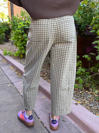 Mini Checkered Print Barrel Jeans