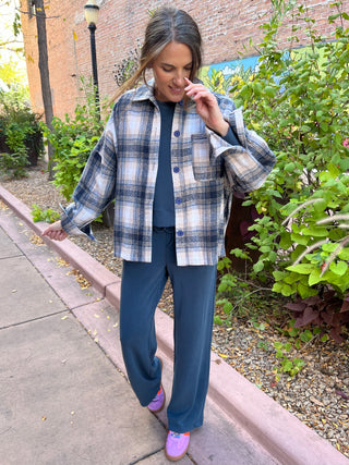 Oversized Plaid Shirt in Navy