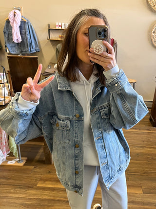 Medium Wash Boxy-Cut Denim Jacket