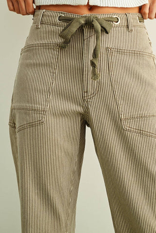 Olive Striped Barrel Pants with Belt