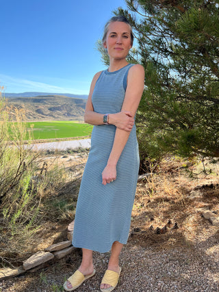 Stripe Sleeveless Tank Knit Midi Dress