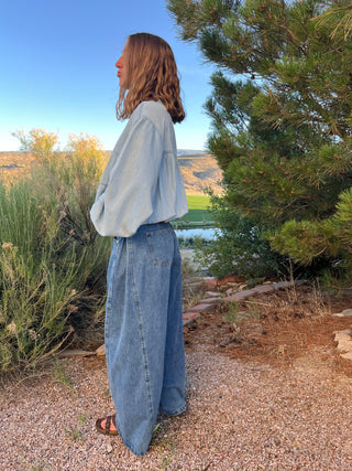 Light Washed Ruched Denim Zip Jacket