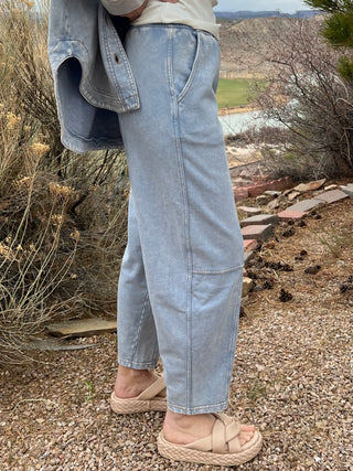 Acid Washed Elastic Waist Pant