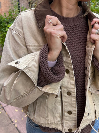 Collar Contrast Barn Style Utility Jacket