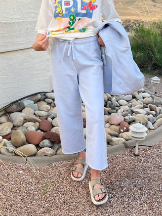 Malibu Wide-Leg Fleece Pants in Powder Blue