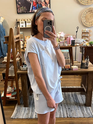 Sunkissed Pima Cotton Pocket Tee in Powder Blue
