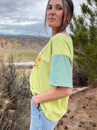 Green Live Laugh Love Colorblock Oversized Tee