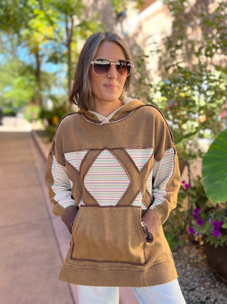 Mocha Stripe Mineral Wash Hoodie