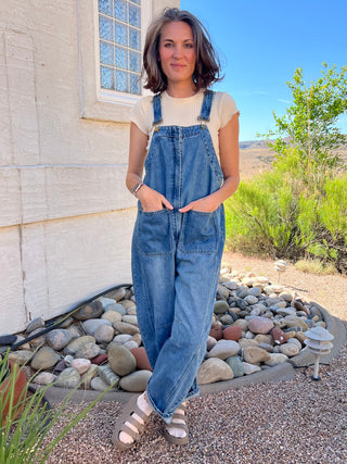 Wide-Leg Denim Overalls