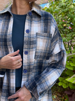 Oversized Plaid Shirt in Navy