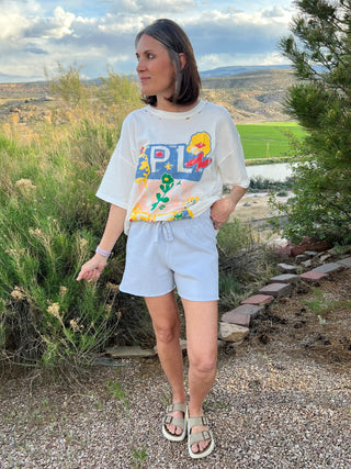 Malibu Vintage Edge Mid-Rise Shorts in Powder Blue