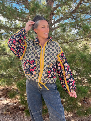 Patchwork Quilted Bomber Jacket