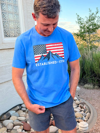 Men's Life is Good Flag Mountain 1776 Short Sleeve Crusher Tee