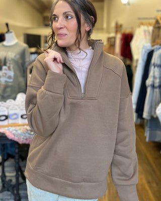 Light Brown Quarter Zip Pullover Sweatshirt