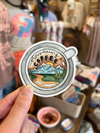 Mountains & Coffee Vinyl Sticker
