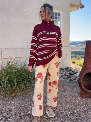 Khaki Rose Floral Print Barrel Pants