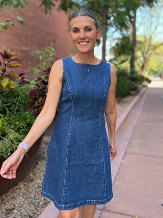 Sleeveless Stretch Denim A-Line Dress