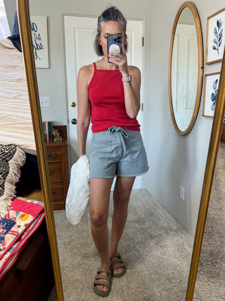 Red Square Neck Acid Wash Tank Top