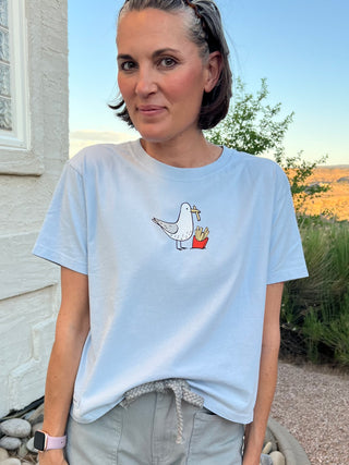 Women's Life Is Good Seagull and Fries Short Sleeve Crusher Boxy Tee