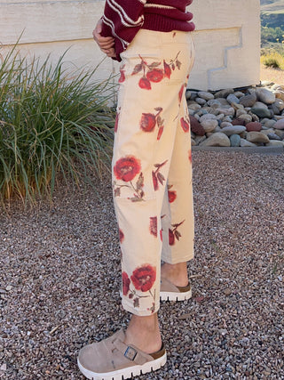 Khaki Rose Floral Print Barrel Pants