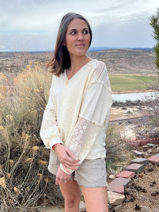 Floral Lace Oversized Long Sleeve Top