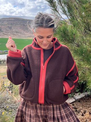 Brown Rust Zip-Up Fleece Jacket
