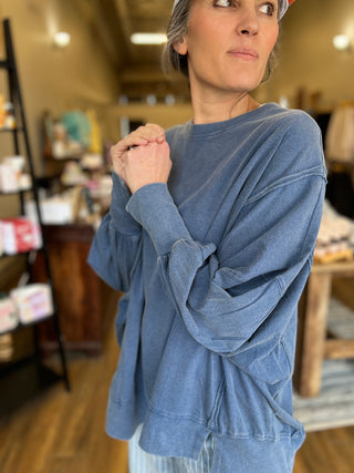 Navy Oversized Seam Detail Long Sleeve Top