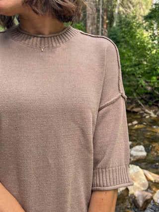 Taupe Drop Shoulder Short Sleeve Sweater Top