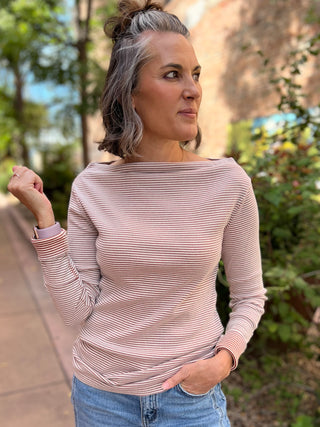 Rust Pinstripe Off The Shoulder Knit Top