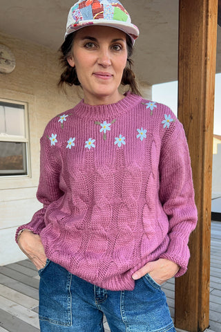 Light Mulberry Flower Cable Knit Sweater