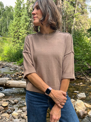 Taupe Drop Shoulder Short Sleeve Sweater Top