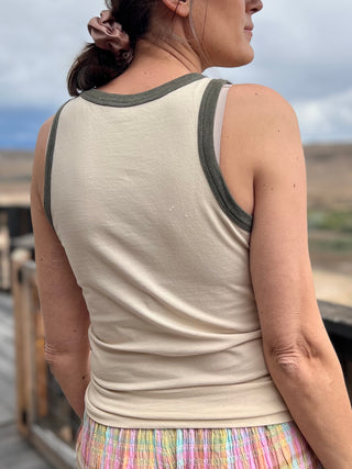 Natural Life Graphic Ringer Tank Top - Cream Waves