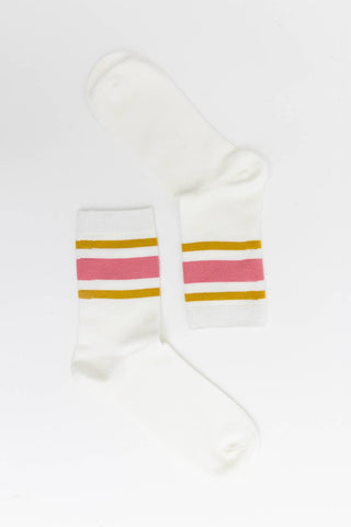 Rose Pink Retro Stripe Style Crew Socks