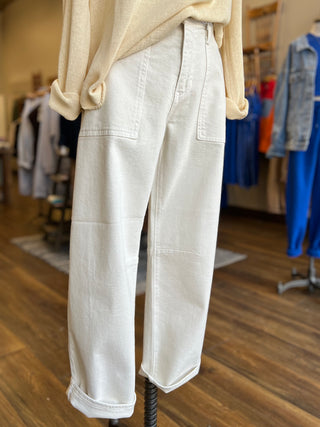 Utility Seamed Barrel Jeans in Ecru