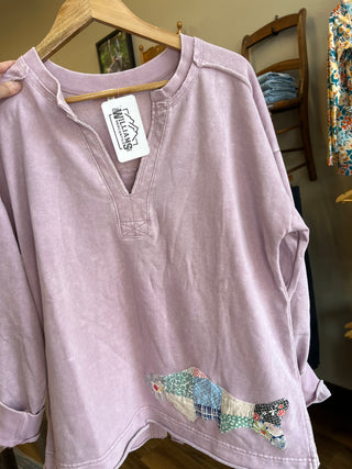 Fish Quilt Applique on Lilac Top