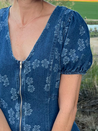 Floral Denim Fit and Flare Dress