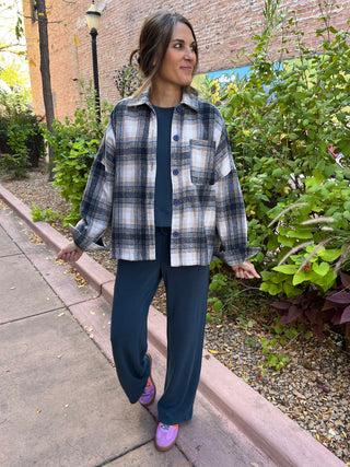 Oversized Plaid Shirt in Navy