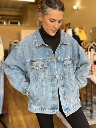 Medium Wash Boxy-Cut Denim Jacket