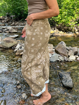 Brown Paisley Print Barrel Jeans