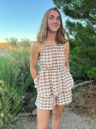 Mocha Gingham Sleeveless Tank