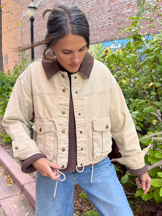 Collar Contrast Barn Style Utility Jacket