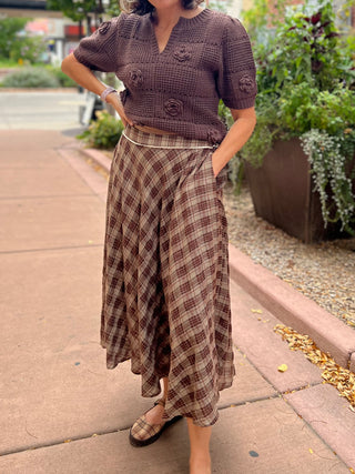 Mocha Plaid Woven Maxi Skirt