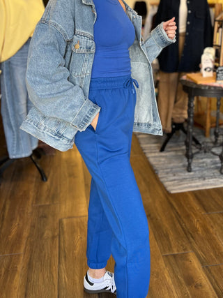 Deep Indigo Cotton Blend Fleece Sweatpants